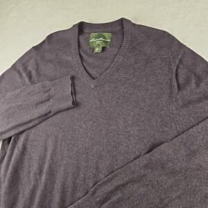 Eddie Bauer V-Neck Sweater Mens Size XL Dark Plum Gray Cashmere Cotton‎ Blend